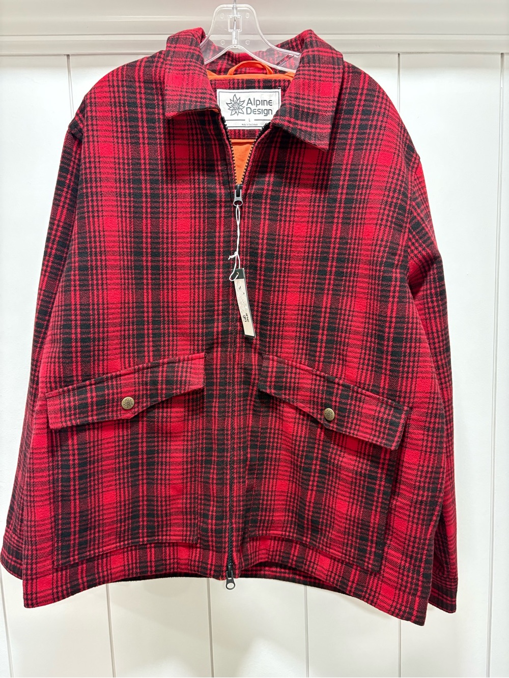 Alpine Design Willard Plaid Zip utility Jacket Mens Size Large Red Black NWT new